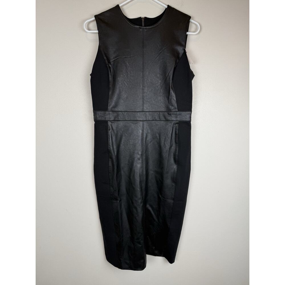 NWT Spanx Faux Leather Combo Fitted Sheath Luxe Black Dress M